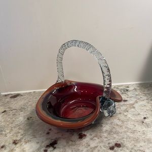 Red Carnival Glass Small Basket (EUC)